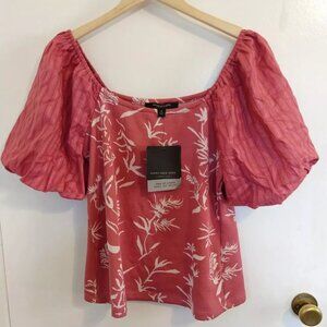 Andrew Marc New York Pullover Blouse Short Puff Balloon Sleeves M Boho